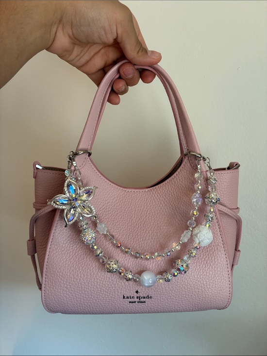 Hand Crafted Accessories - Clear Iridescent Crystal Flower Charm Beaded Bag Chain
